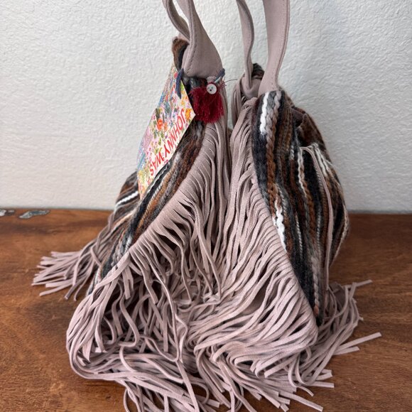 Johnny Was Bag Purse Elodie Suede Leather Fringe Boho Western Rodeo Textured EUC - Picture 4 of 17